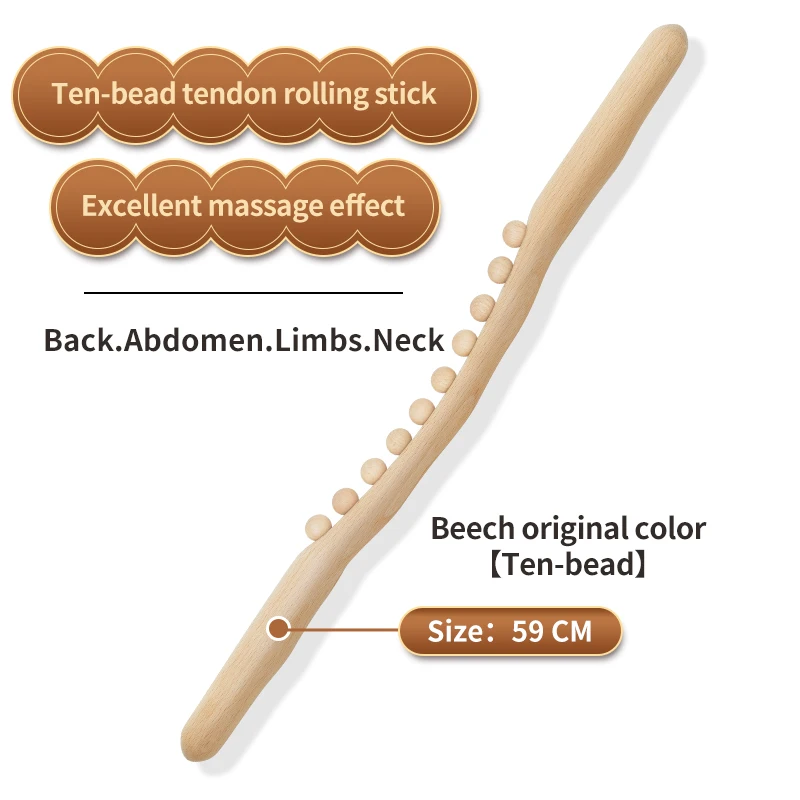 10 Beads Essential Oil Whole Body Acupressure Abdomen Extended Carbonization Meridian Brush Slim Beech Scraping Massage Stick