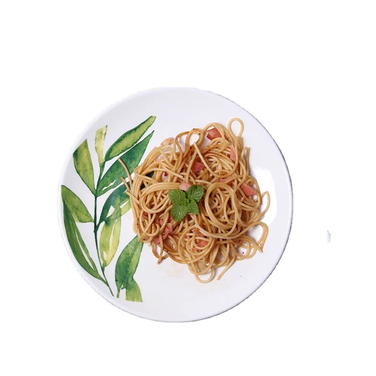 10 inch ins Nordic ceramic steak plate fruit platter small fresh leaves Thai western restaurant main meal large plate