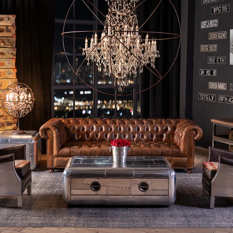 Defaico Retro Metal Aviator Coffee Table Aluminium Cuboid Sheet Side Cabinets Storage Cabinet Living Room