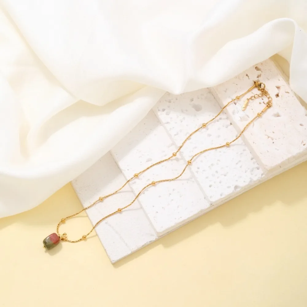 Gemstone pendant stainless steel necklace design fashion natural healing crystal gem stone pendant necklace jewelry for women