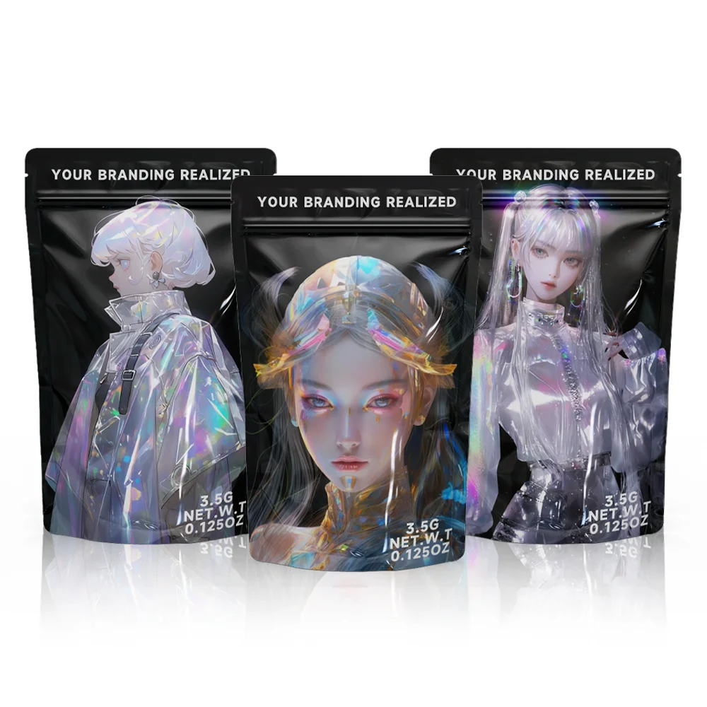 Custom Printed Plastic Aluminized Foil Zipper Smell Proof 3.5g Baggies Packaging Ziplock Mylar Bags