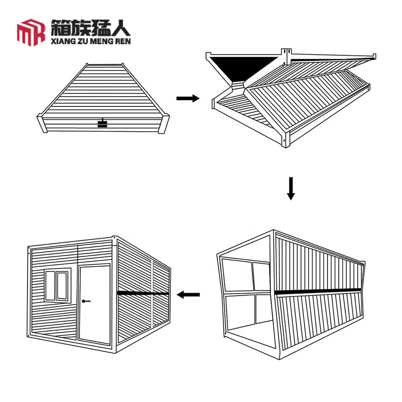 Low cost China factory foldable modular home prefab small tiny folding container house with bathroom on sale