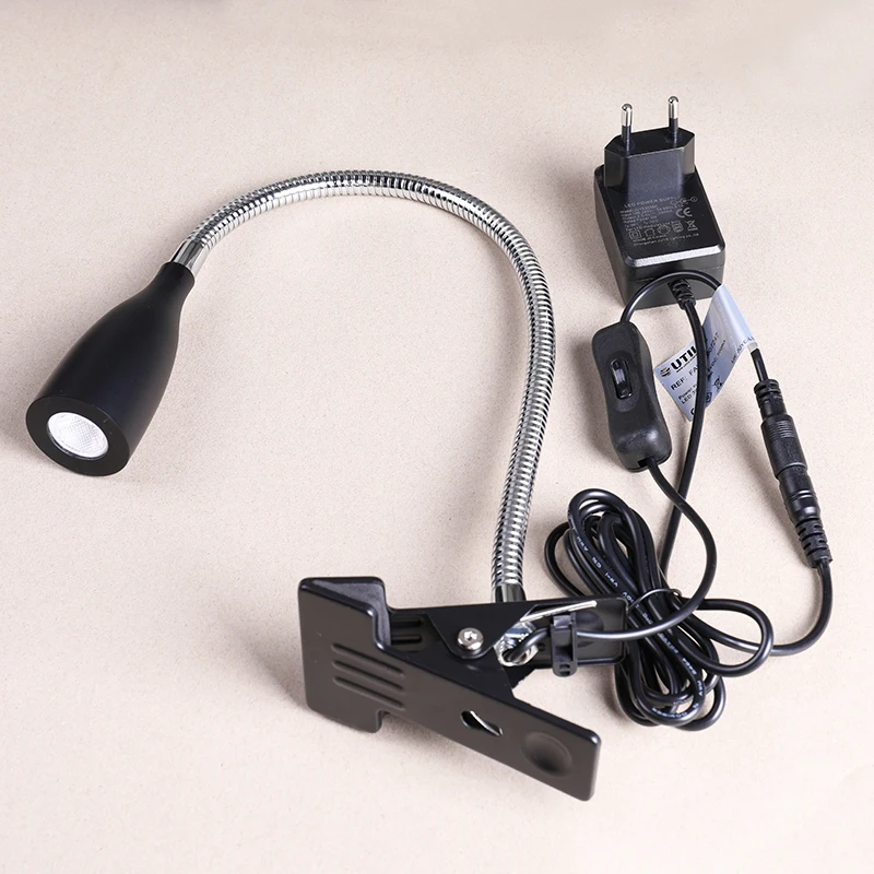 Eye-Caring LED Reading Light 360° Flexible Clip on headboard lamp 3W 3000k Desk Lamp with Clamp for Workbench