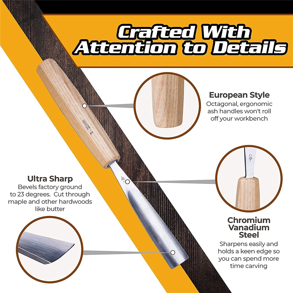 7Pcs Hot Sale Professional Wood Working Carving Chisel Set with Cloth Bag Package for Home DIY Wood Carving