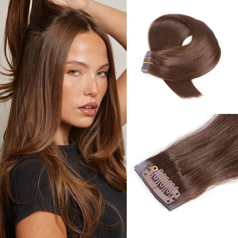 Time Limited Price Pu Extensions Clip in Raw Indian Invisible Human Hair Extension for Hairstylist