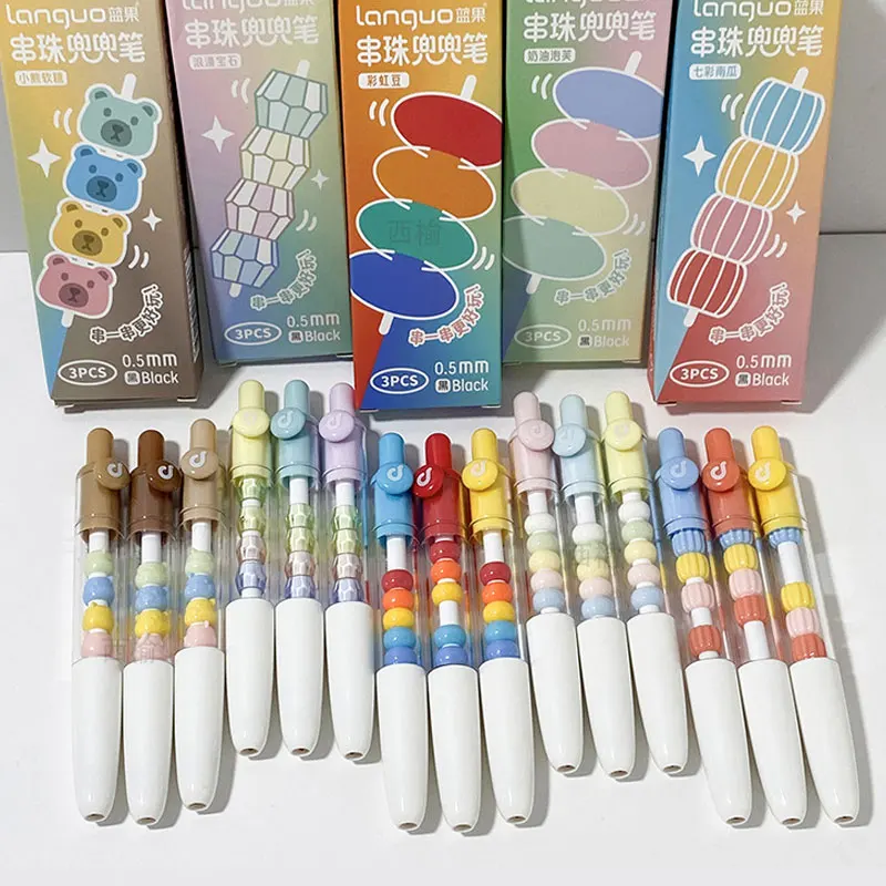 3PCS/box Cute DIY Gel Pen Set 0.5MM Black Refill Gel Ink Pen Mini Portable Writing Quick Dry Neutral Pen School Office Supply