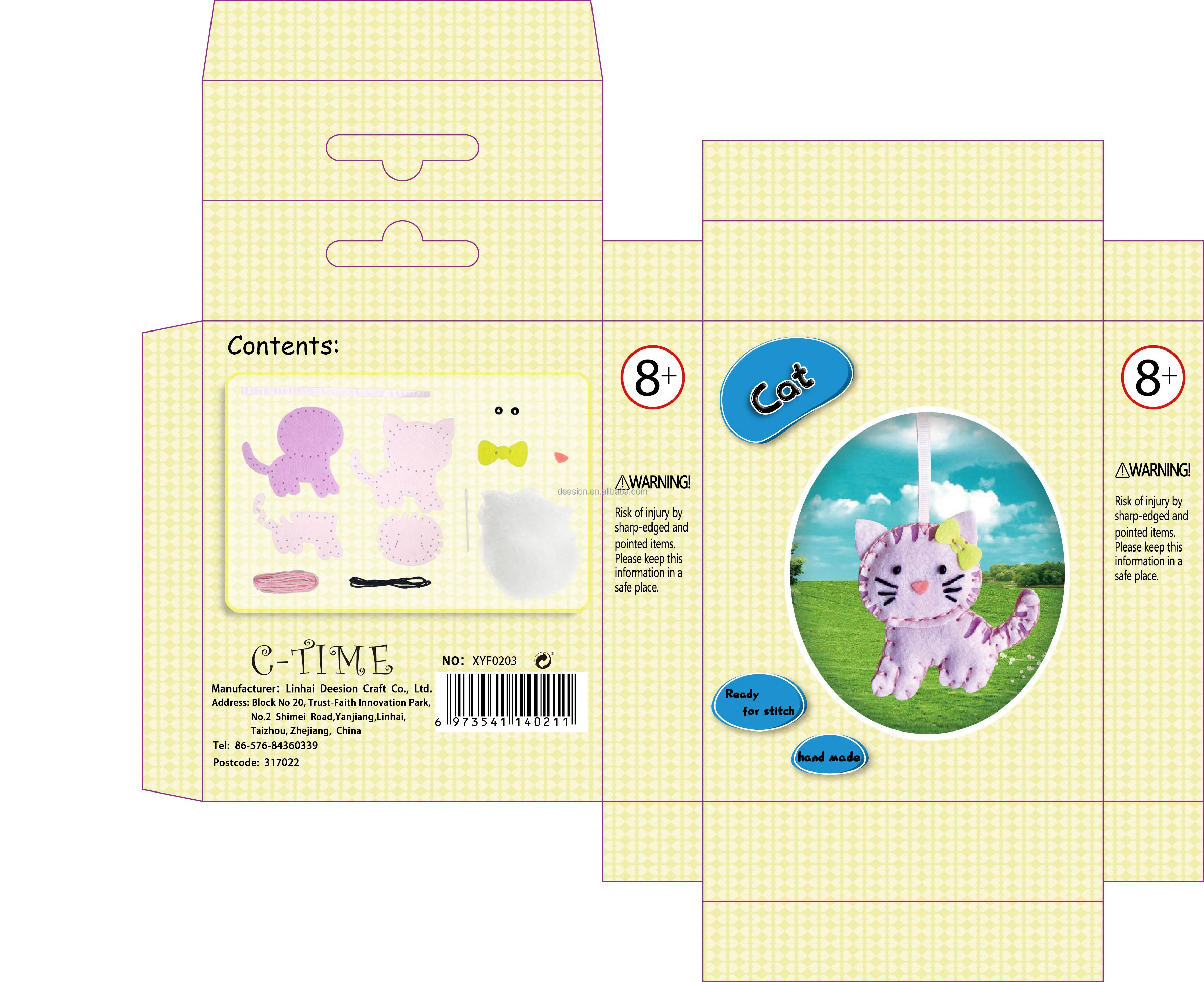 Factory direct felt DIY sewing kit kitty with plastic needle easy to sew birthday gift keychain for boy and girl fun holiday