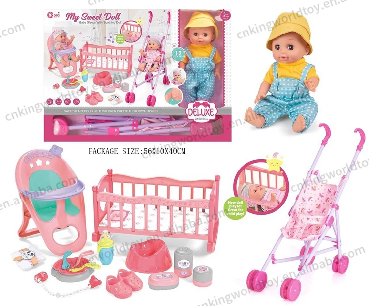 45cm KidsToy Baby doll Stroller Bed 3 in 1 Silicone Reborn Baby Dolls Toy with 12 Sounds