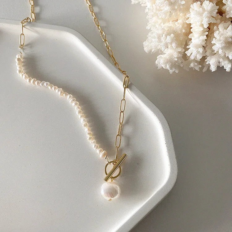 High quality gold plated fresh water pearl necklace jewelry OT buckle irregular natural real baroque pearl necklace for women