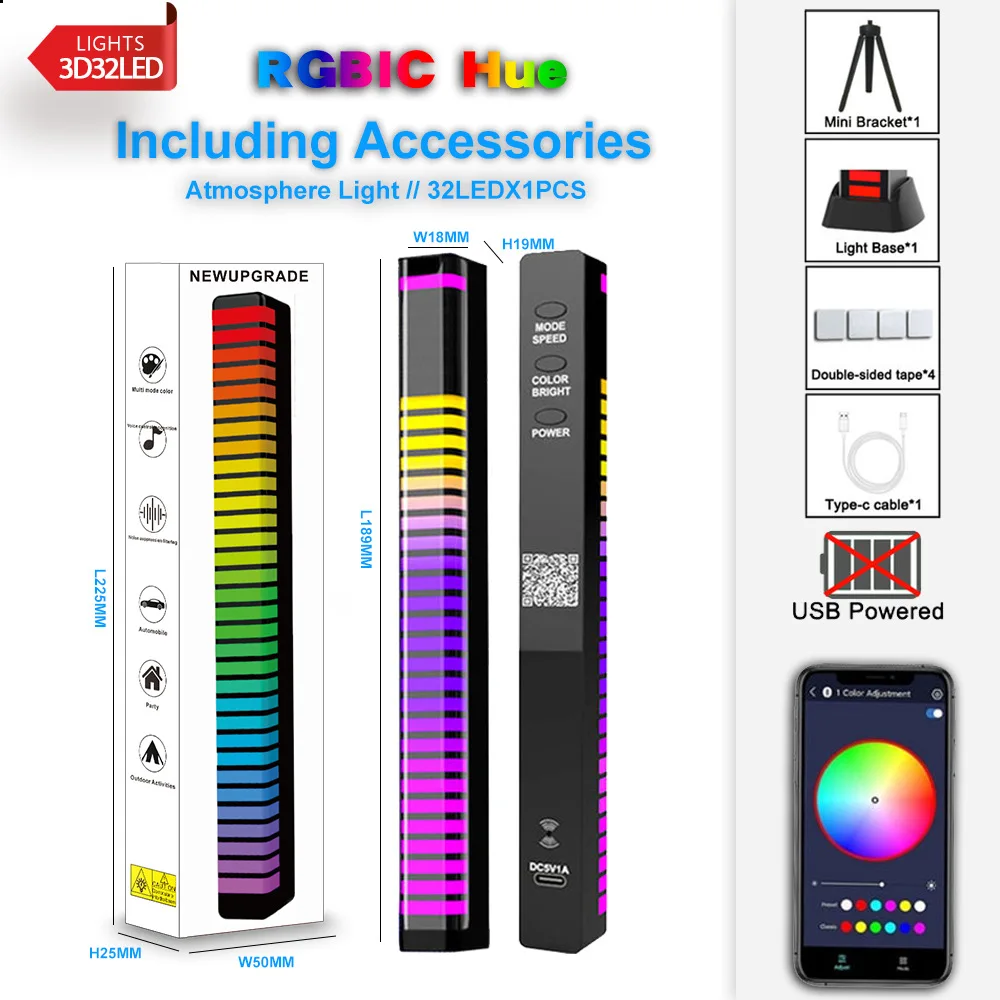 3D Voice-Activated Pickup Music Rhythm Lights Rgb Led Light APP Music Led Gaming Room Light with remote controller