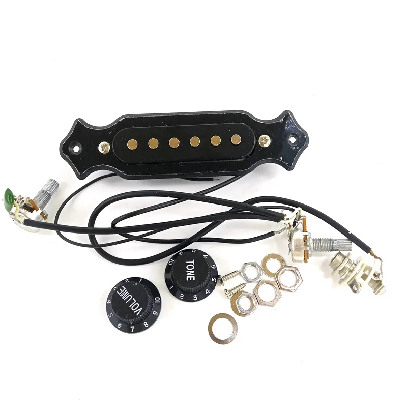 Factory Supply Whole Set Black Single Pickup 1Volume+1Tone+1Jack Sound Hole Pickup For Acoustic Electric Guitar