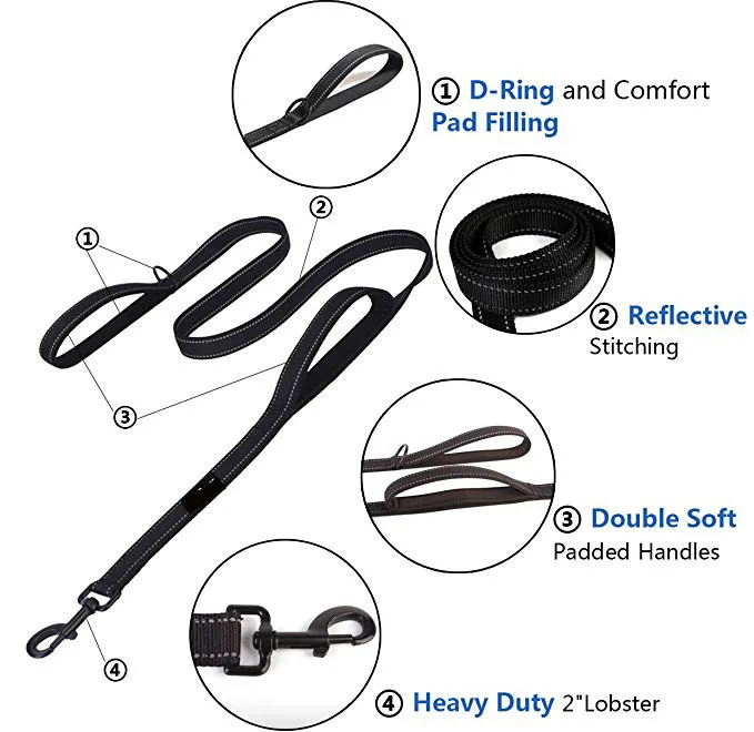 Hanyang OEM Custom Two Double Handles Dog Leash Reflective Nylon Dog Leash Dog Collar Pet Lead Custom Pet Products Pet Supplies