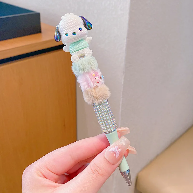 ST012 Creative Crystal Flash neutral pen black cute cartoon Kuromi Melody girl princess style plush gel pen stationery