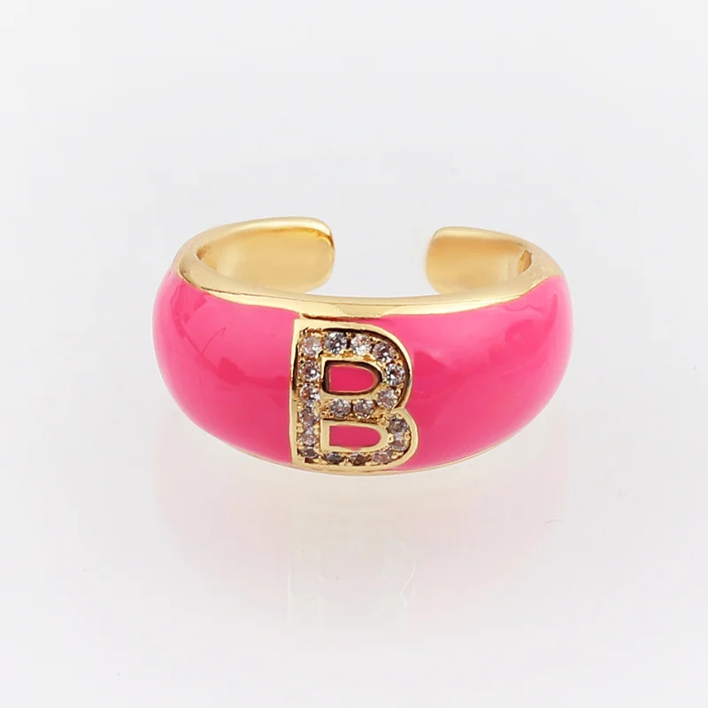 Personality 26 English Letter Enamel Finger Rings Adjustable Colorful Opening Men Fesale Diamond Zircon Ring