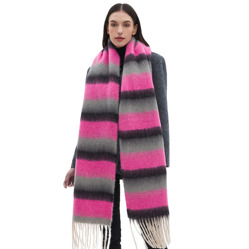 Hot Sale Autumn Winter Women Warm Knitted Shawl Vintage Patchwork Plaid Tassel Pashmina Scarf  Loop Yarn Tassel Cashmere Scarf