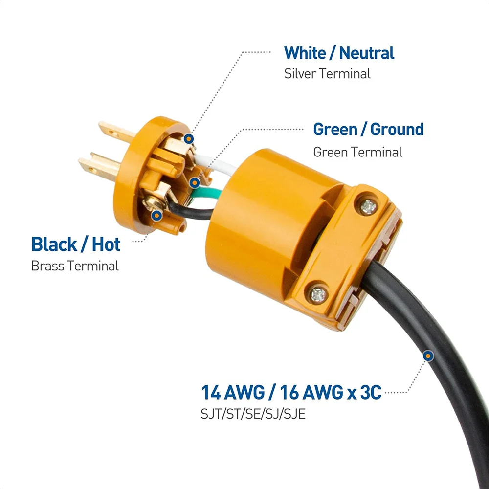 15A 125V 3 Prong Replacement Plug Outlet 2 Pole 3 Wire 5-15P Straight Blade Replacement Male Electrical Plug
