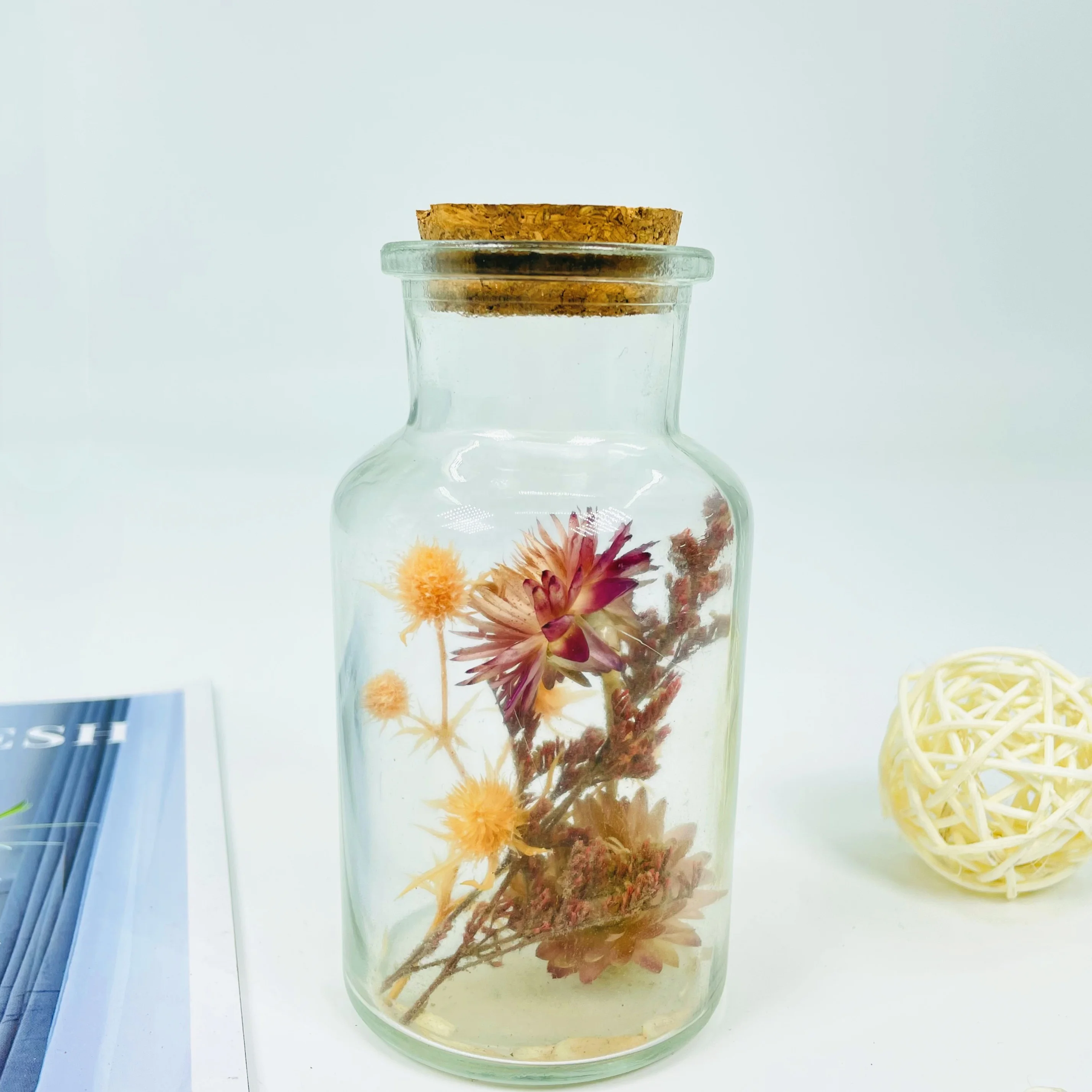 Стеклянное украшение с сушеными цветами для украшения дома, настольное украшение