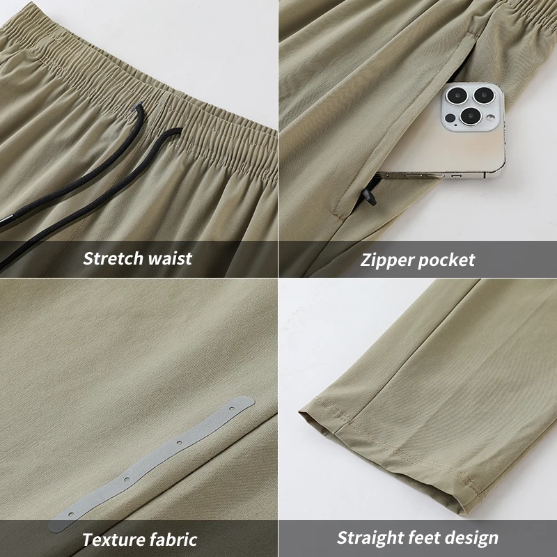 Factory direct sales four solid color blank trousers with drawstring texture quick dry fabric zipper pocket sweatpants men