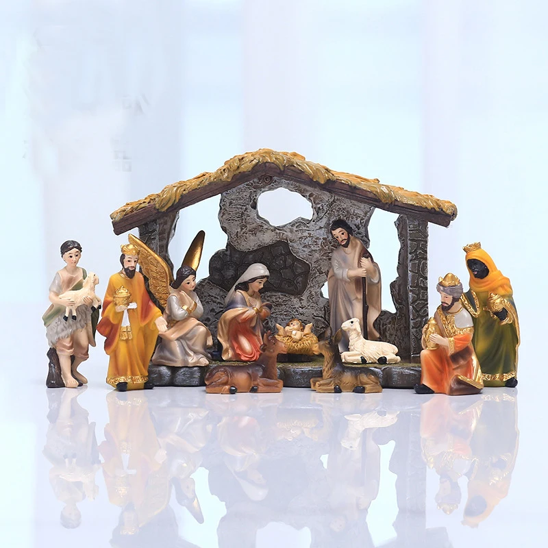 Nativity Set With Figures The Real Life Nativity Jesus Manger Christmas Crib Ornament Church Xmas Gift Home Decoration