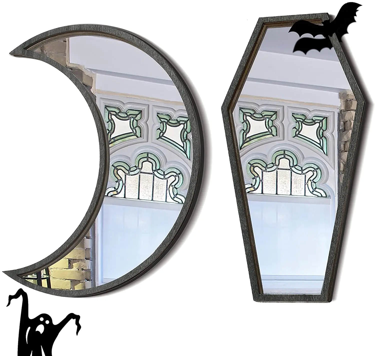 2 Pieces Gothic Decorative Tiny Coffin Mirror Moon Mirror