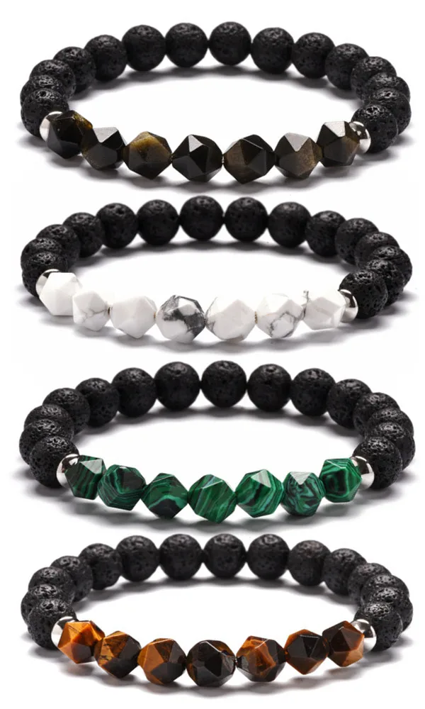 8mm Real Natural Red Agate Tiger Eye Natural Lava Stone Wrist Mala Women Men Bracelet