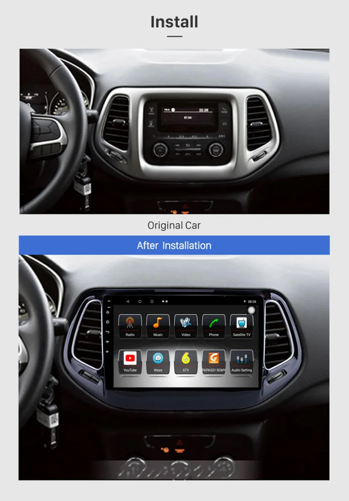  Автомобильный монитор Bosstar для Jeep Compass 2017 2018 автомобильное радио android 10 мультимедийный аудио плеер стерео Автомобильная gps-навигация 2 + 32