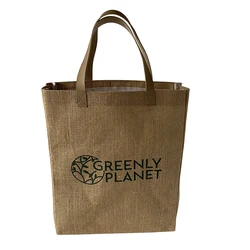 Accept Custom Logo and Design Burlap Tote shopping bags with Leather Handle