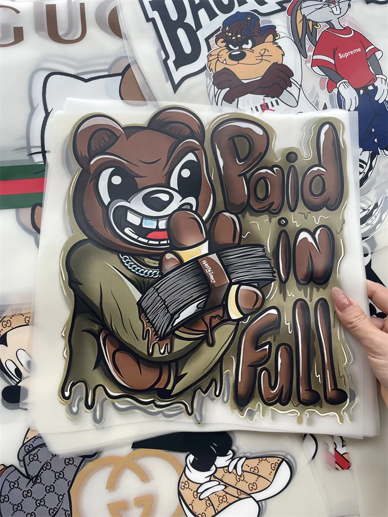 High quality heat transfer sticker transfer printing Brand design custom transfers dtf stickers for t-shirts