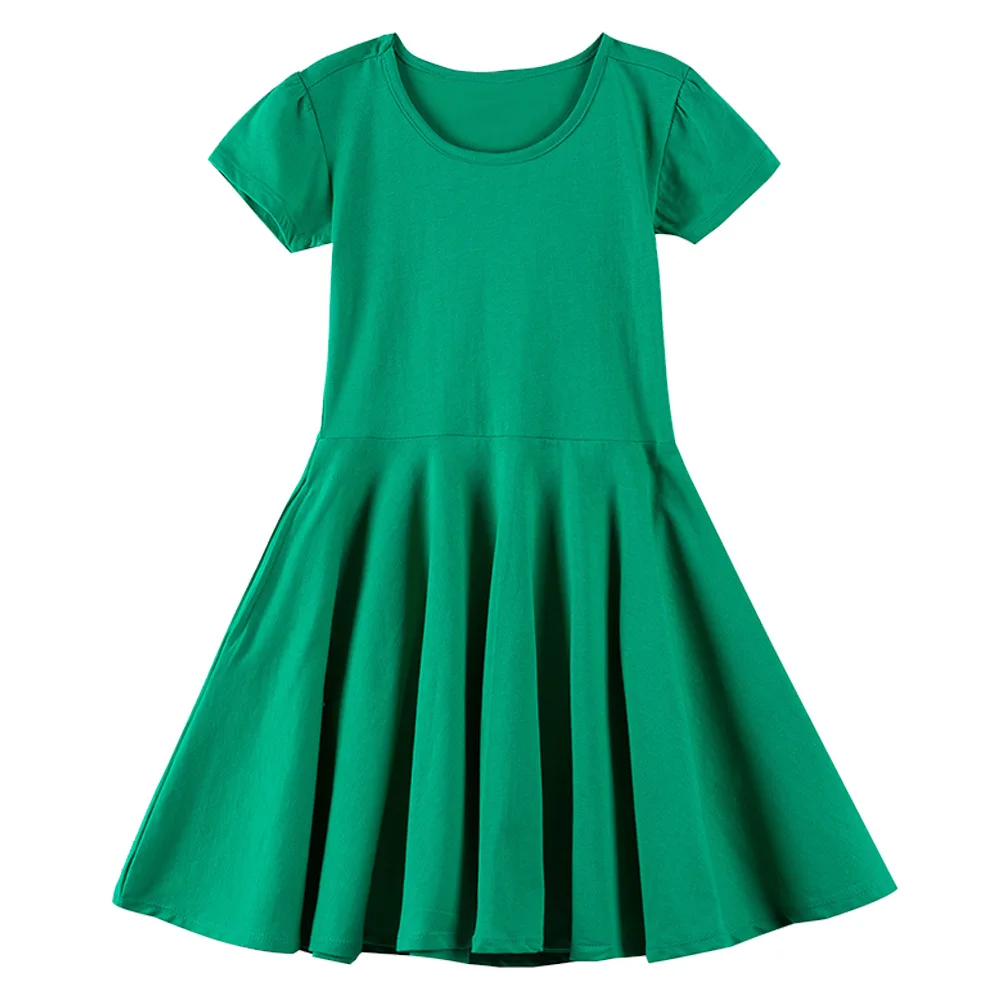 Children Boutique Clothing Casual Short Sleeve Kids Dress Solid Child Girls Cotton Twirl Dress