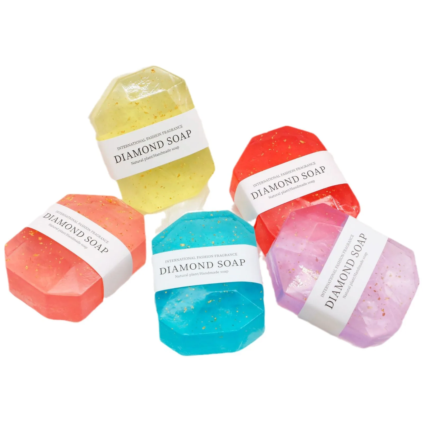 Oem/odm Diamond Soap Crystal Gemstone Shape Gold Foil Lightening Tighten Skin Natural Soap Handmade Body Soap