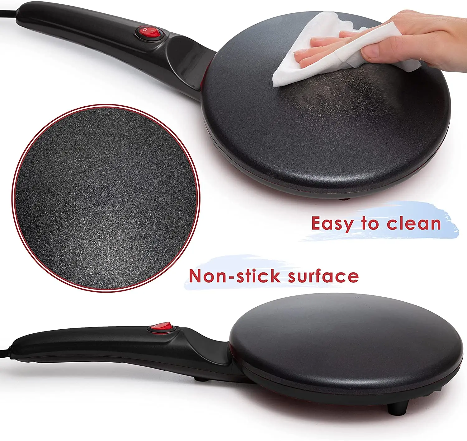 Wholesale electric crepe and pancake makers non-stick automatic portable crepe maker with handle