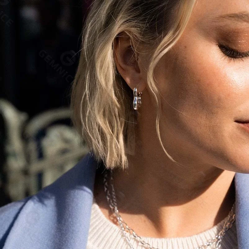 Gemnel high quality 18k gold plated jewelry designer inspired jewelry 925 silver irregular wave hoop earrings