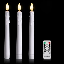 Set Of 3 pcs FREEPOWER Wedding Birthday Decoration  White Plastic Battery Operated Tear Long Led Taper Candle