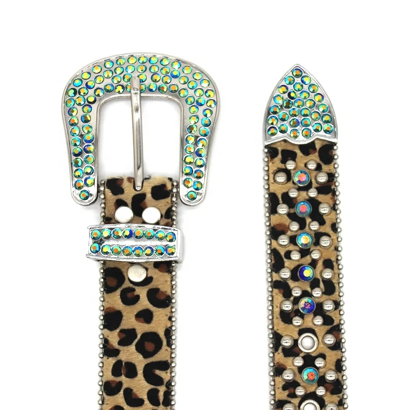 Brown Leopard Western Luxury Crystal Rhinestone Belt With Full Diamond Alloy Buckle Fashion Punk Trendy Diamond Belt