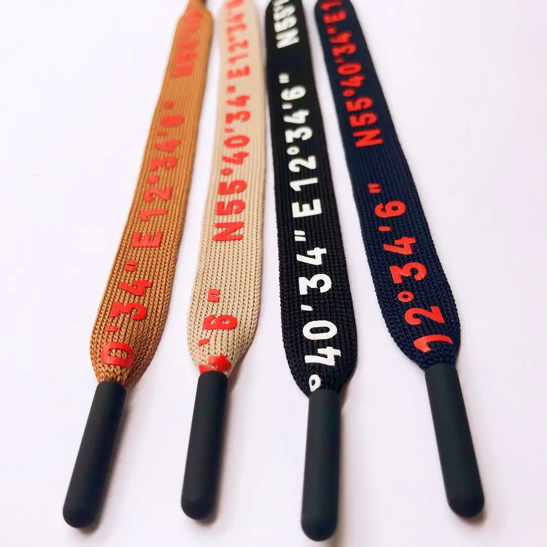 
12mm flat printed logo polyester knitted hoodie drawstring with metal aglets 