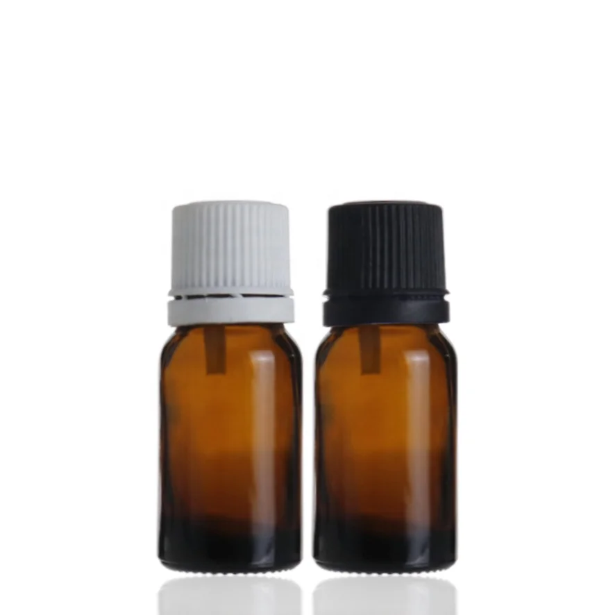Wholesale amber round perfume essential oil 10ml glass bottle with plastic screw cap