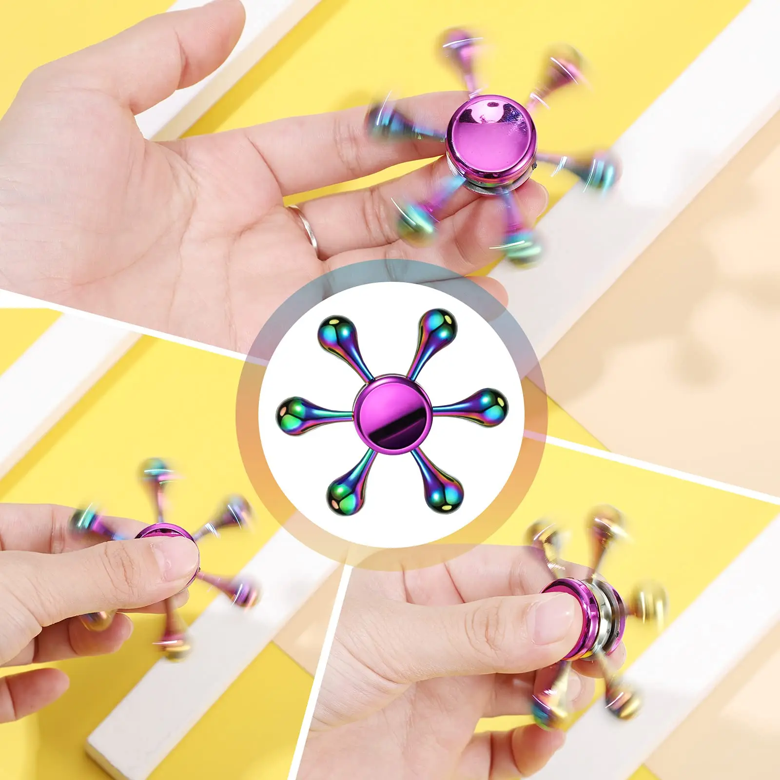 Hot Sale Anti Stress Toy Zinc Alloy Rainbow Dazzling Heptagonal Hand Spinner Gyro Fidget Toys