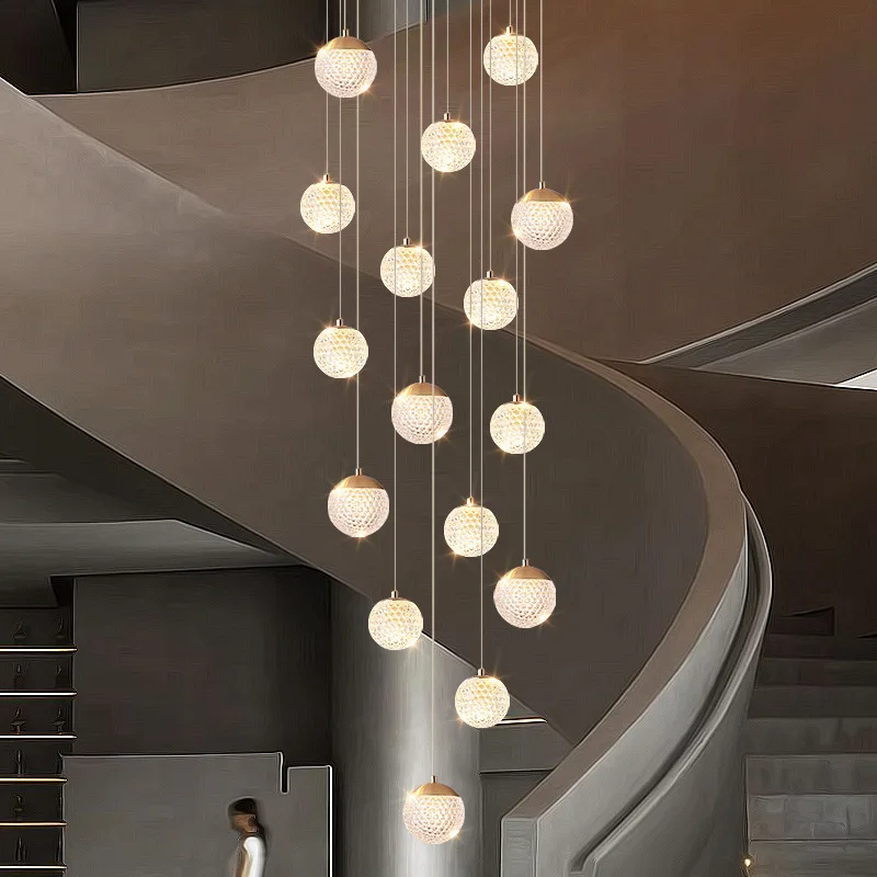 Modern multi-head glass pendant wire spherical restaurant chandelier creative personality villa stair led pendant light