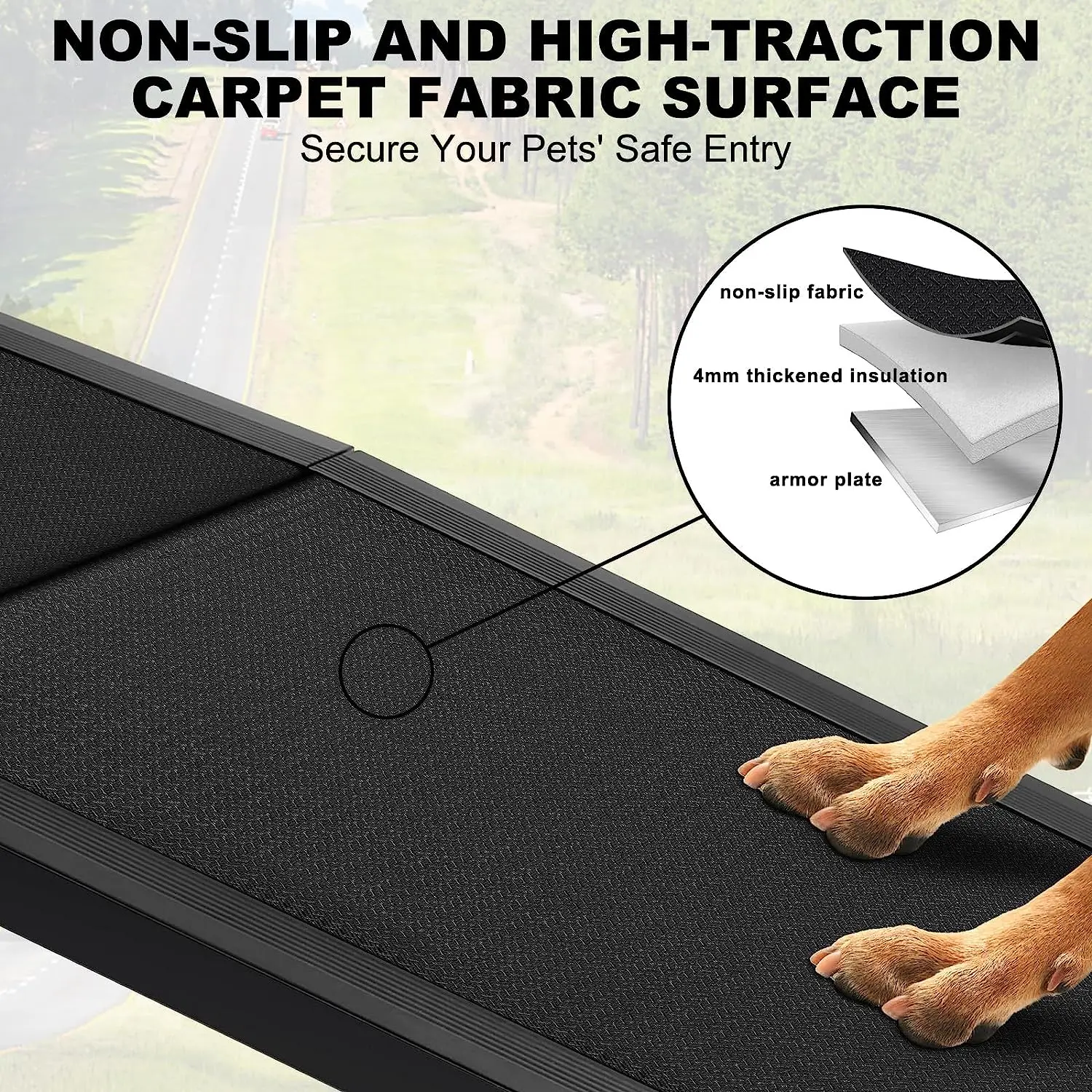 CANBO Pet Ramp with Non-Slip Surface Portable Outdoor Dog Car Ramp Foldable Aluminum Dog Ladder