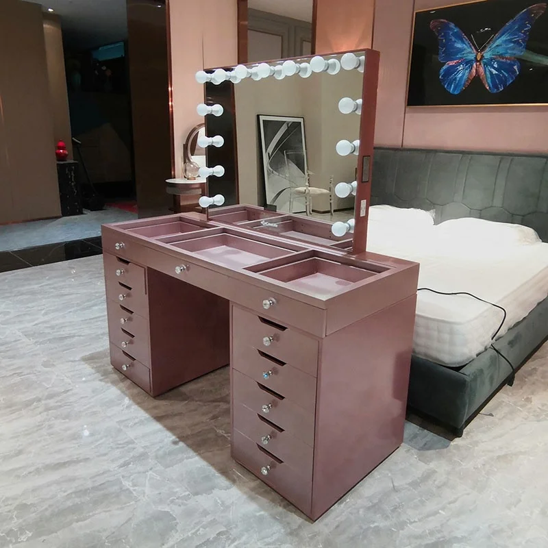 Stock on US! Docarelife Salon Furniture Rose Gold Girls Beauty Vanity Set Makeup Dressers with Mirror