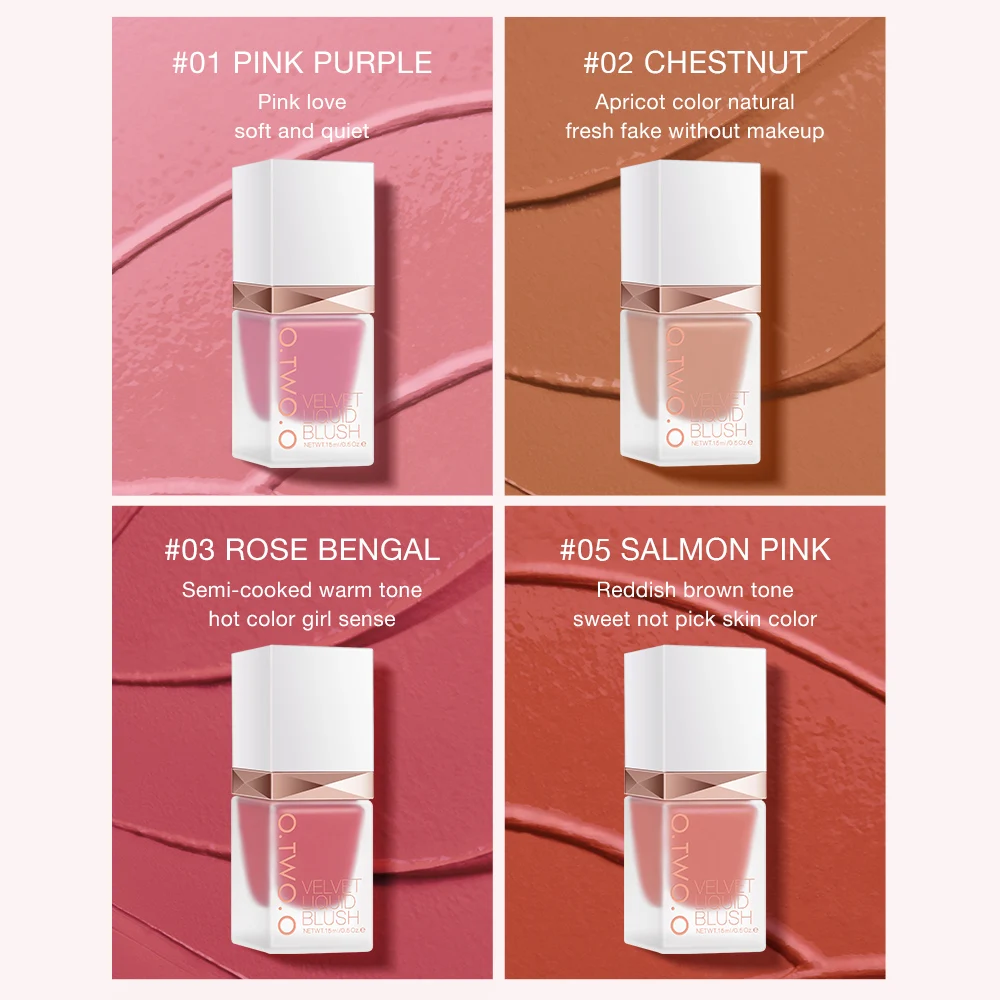 O.TWO.O Private Label 4 Colors Long Lasting Vegan Festival Gift Hot Sale Cruelty Free Liquid Blush Waterproof Mineral Blusher Fo