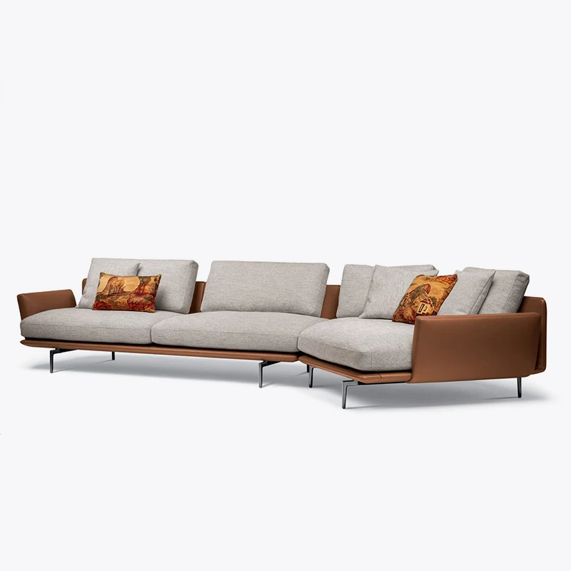 Modern sofa genuine leather sofa set fabric living room l shaped sectional sofa set