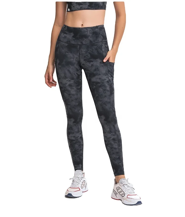 
wholesale price woman camouflage tie dye seamless yoga pants with pocket 