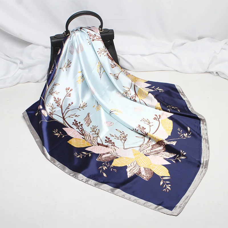 
Popular satin silk square printed hijab scarf 90 *90 islamic malaysia shawl 