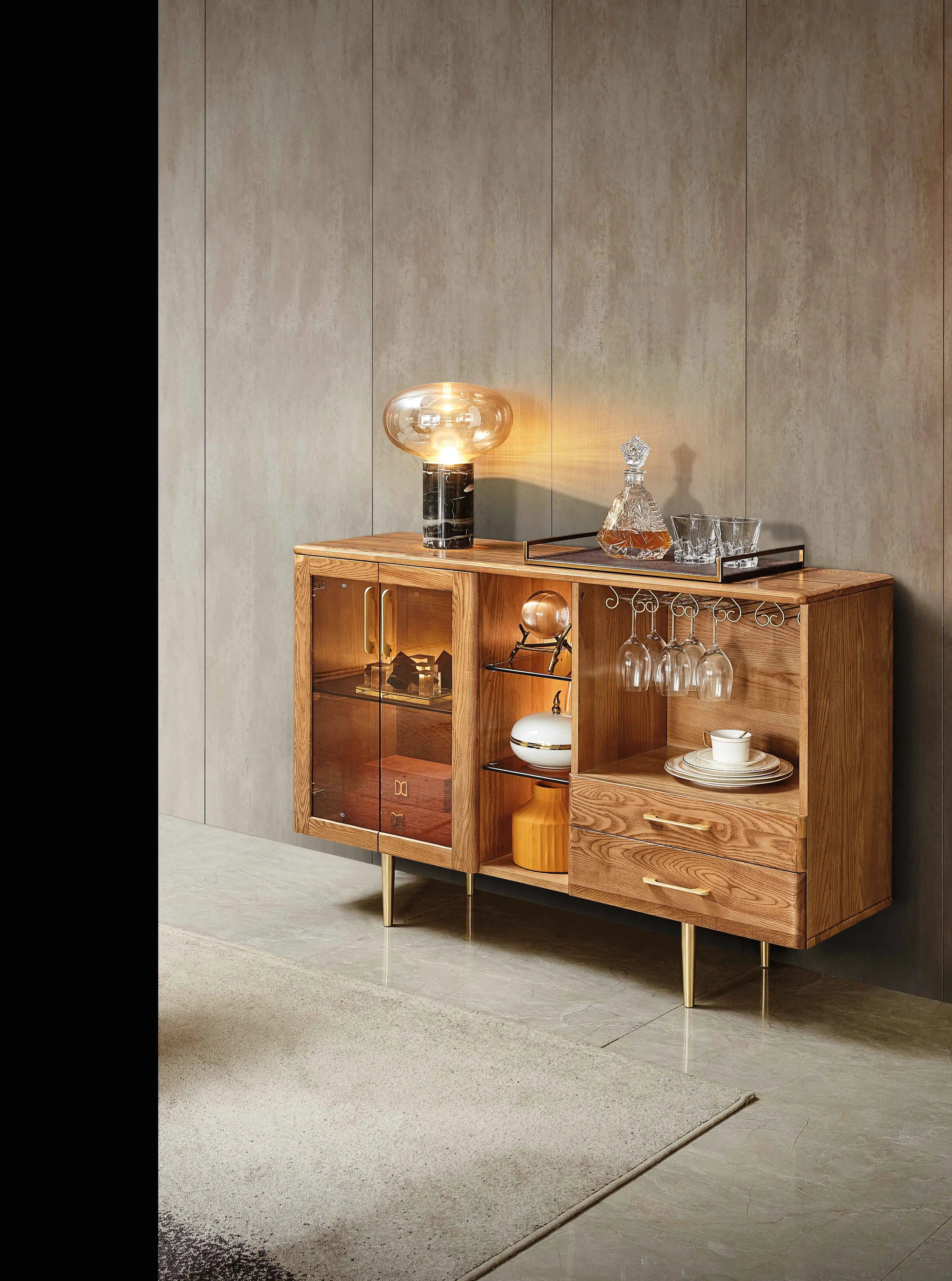 Multifunctional Solid Wood Storage Classic Sideboard Cabinet glass 2-door Wooden Buffet/ Dining Room Storage Cabinet