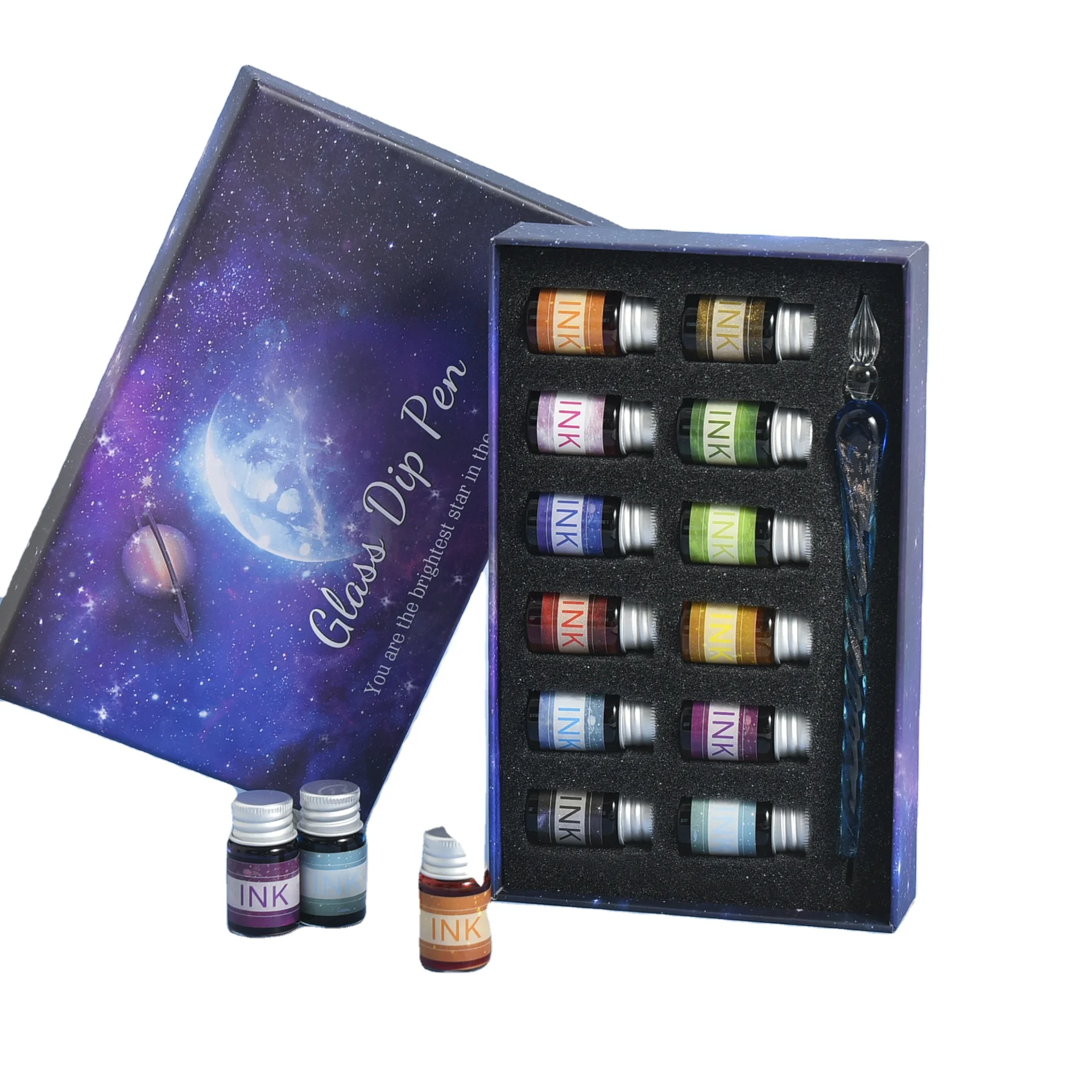 Hot Selling Rainbow Glass Dip Pen Dip Fountain Pen Crystal Stationery Dip Ink Pen