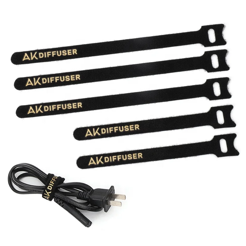 Black Nylon Hook Loop Cable Tie With Custom logo