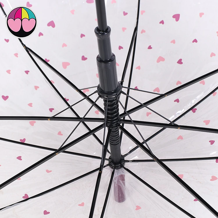 Lovely Straight Children Kids PVC&POE Plastic Dome Bubble Transparent Clear Umbrella With Custom Cartoon Printing