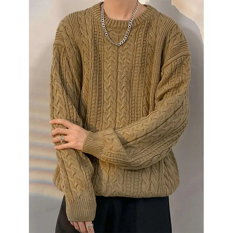 Crew-Neck Twist Sweater For Men Autumn And Winter Japanese Fashion Brand Loose Lazy High Street Trend Solid Pullover Sweater