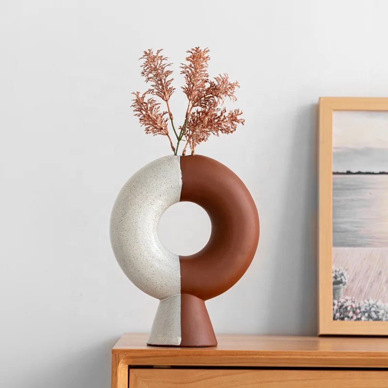 Нордическая Терракотовая креативная полуглазурованная ваза, полый круглый Декор для дома, ваза для гостиной